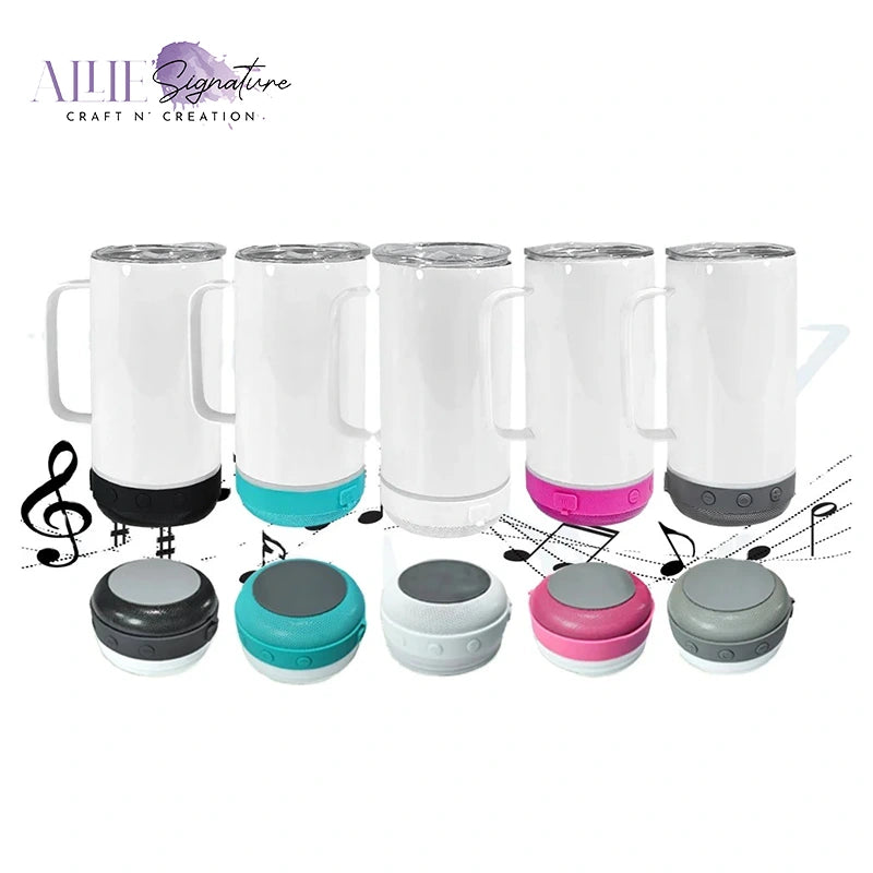 14oz White Tumbler with Bluetooth Speaker