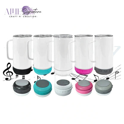 14oz White Tumbler with Bluetooth Speaker