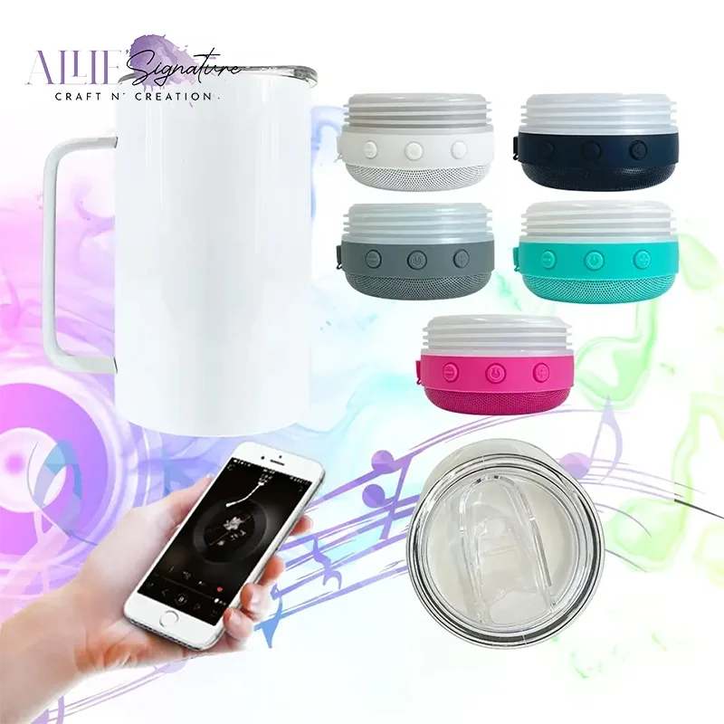 14oz White Tumbler with Bluetooth Speaker
