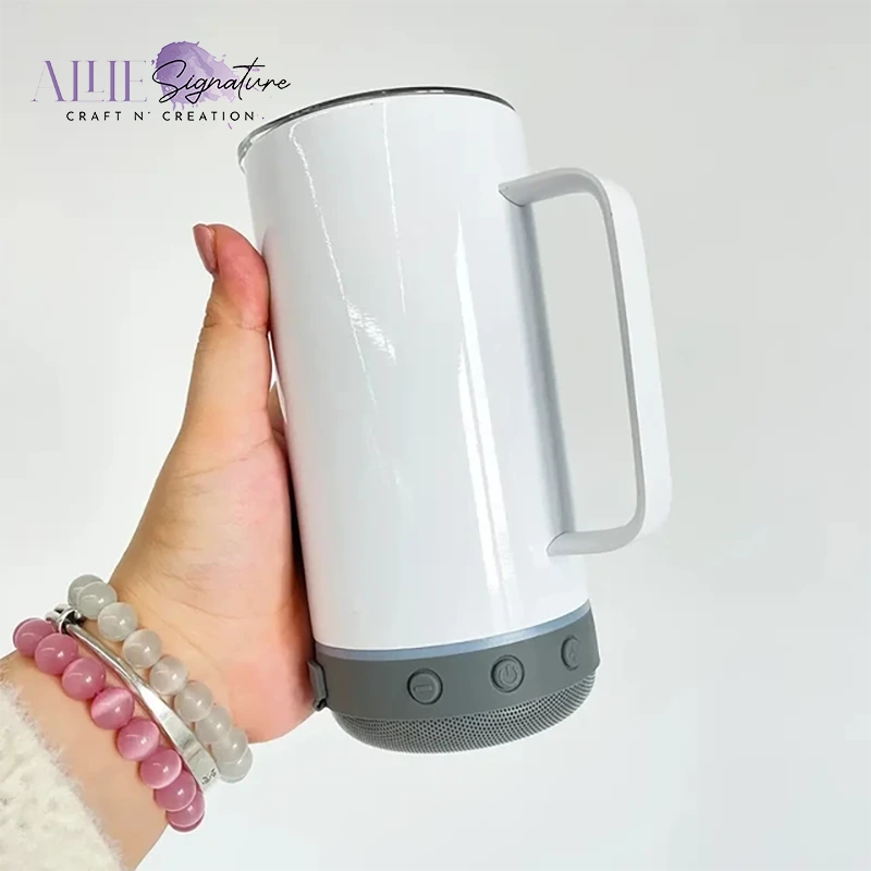 14oz White Tumbler with Bluetooth Speaker