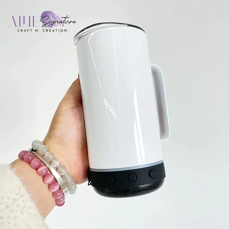 14oz White Tumbler with Bluetooth Speaker
