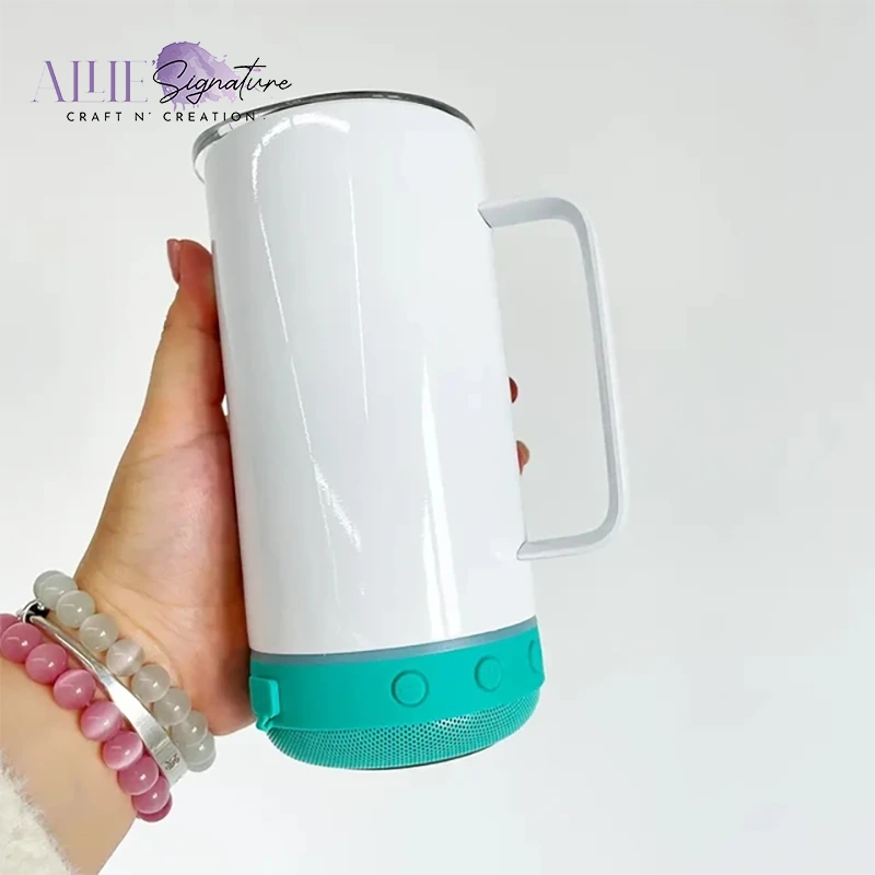 14oz White Tumbler with Bluetooth Speaker