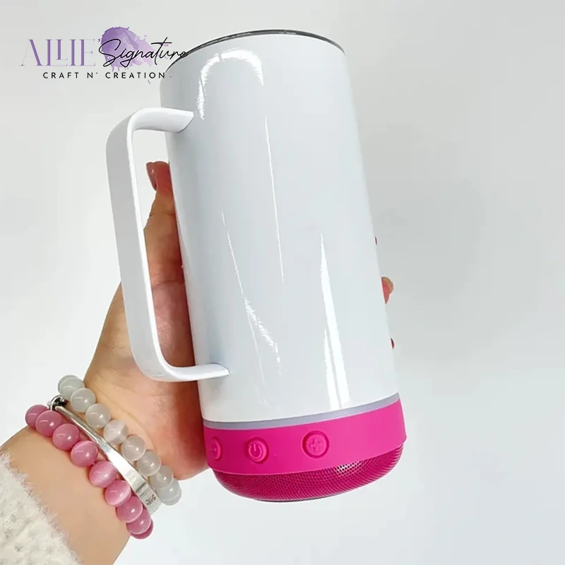 14oz White Tumbler with Bluetooth Speaker