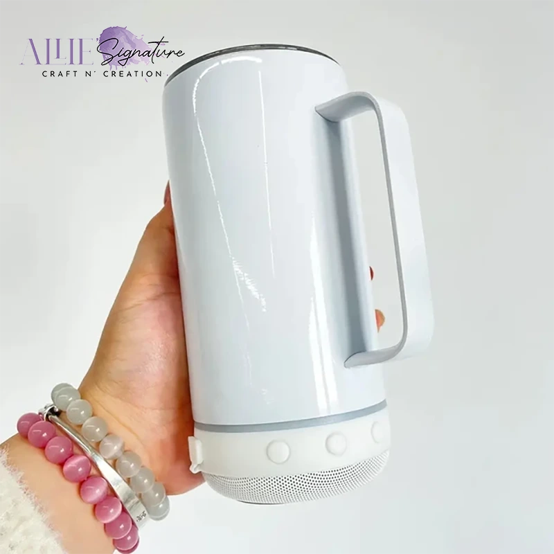 14oz White Tumbler with Bluetooth Speaker
