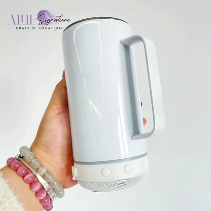 14oz White Tumbler with Bluetooth Speaker