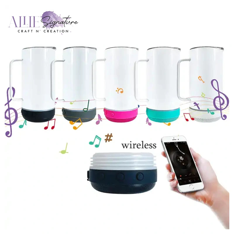 14oz White Tumbler with Bluetooth Speaker