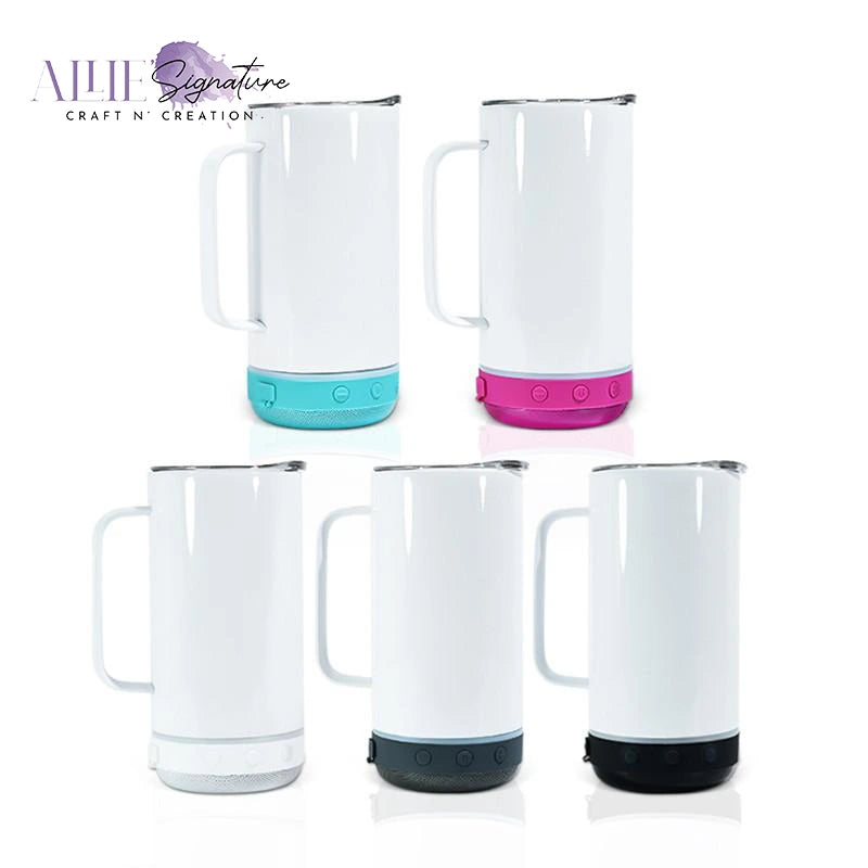 14oz White Tumbler with Bluetooth Speaker