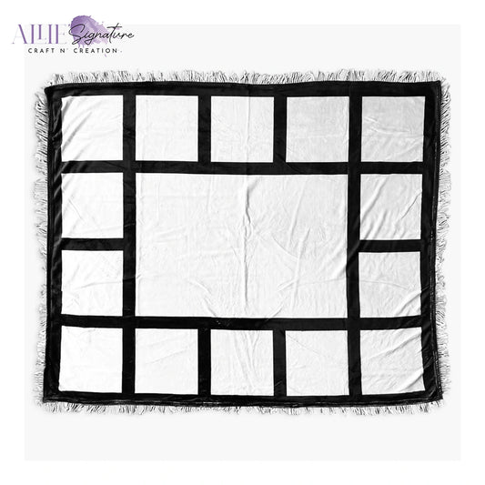 15-Panel Blank Sublimation Blanket - White Tassels with White Back
