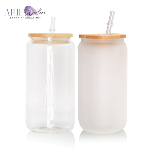 16oz Blank Glass Mason Jar with Straw