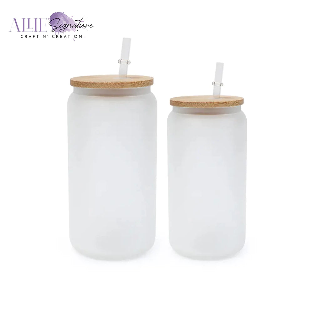 16oz Blank Glass Mason Jar with Straw