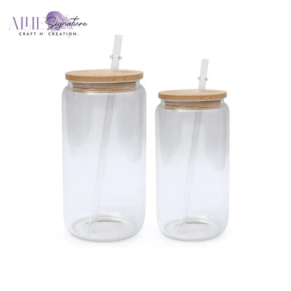 16oz Blank Glass Mason Jar with Straw