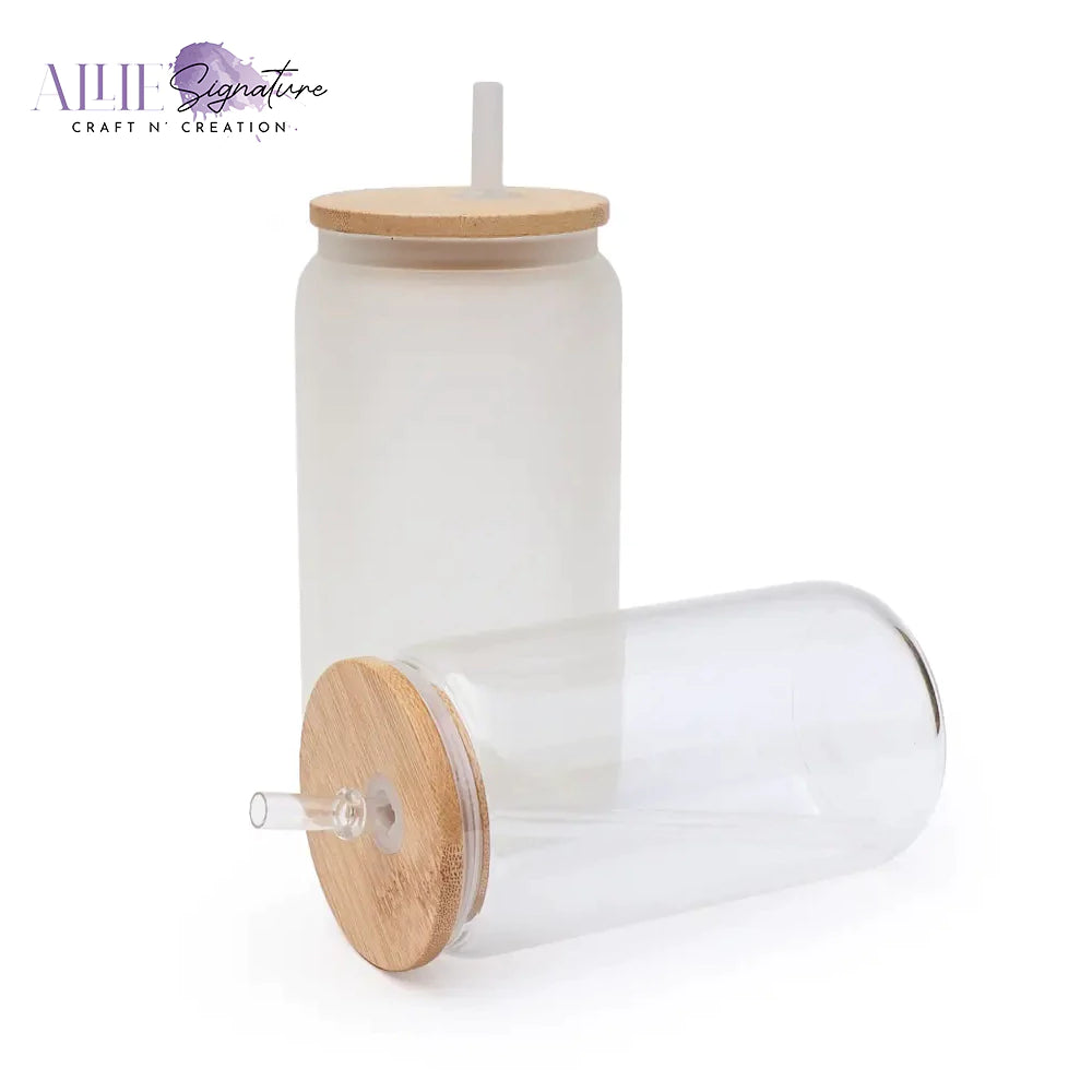 16oz Blank Glass Mason Jar with Straw