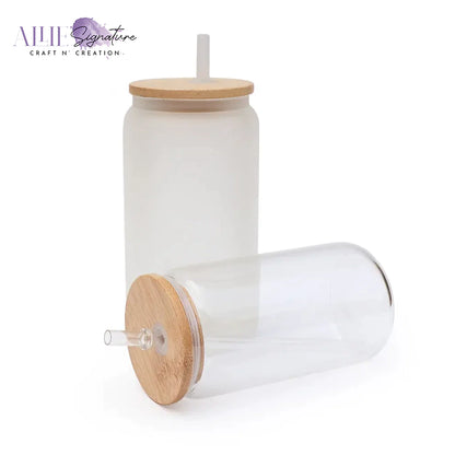 16oz Blank Glass Mason Jar with Straw