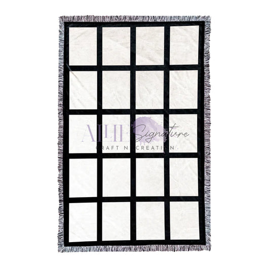 20-Panel Blank Sublimation Blanket - Black and White Tassels with Black Back