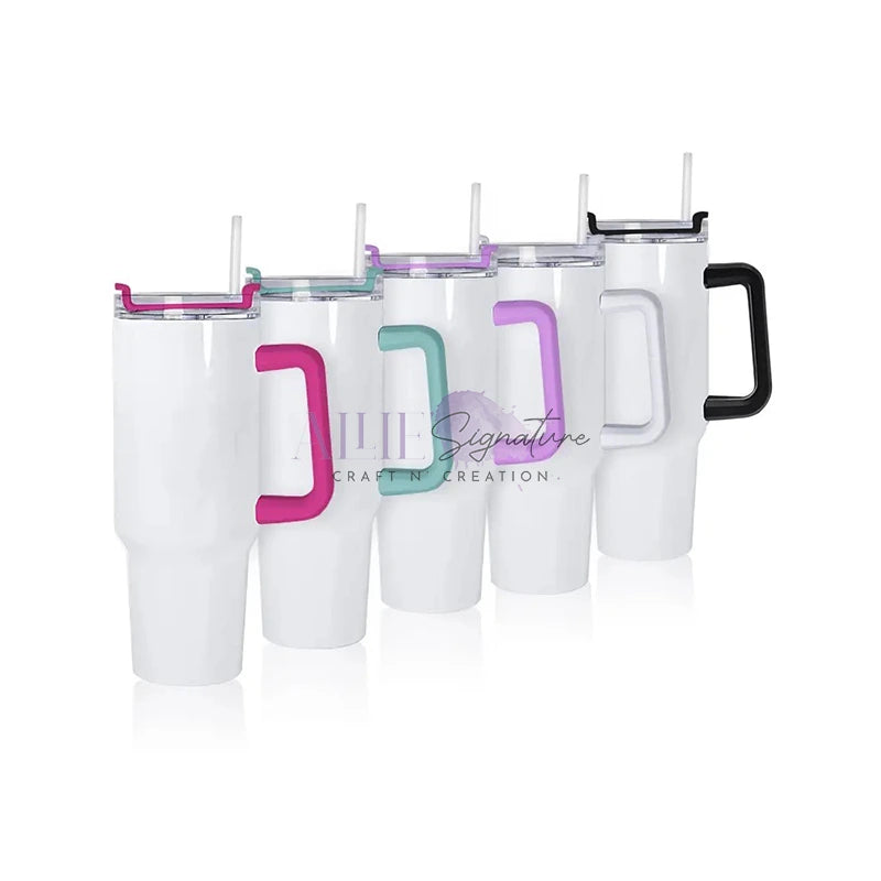 40oz White Sublimation Tumbler with Colored Handle