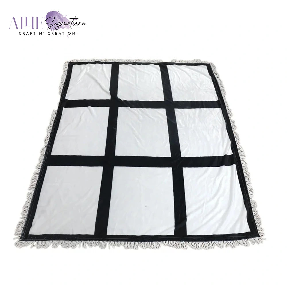 9-Panel Blank Sublimation Blanket - White Tassels With White Back