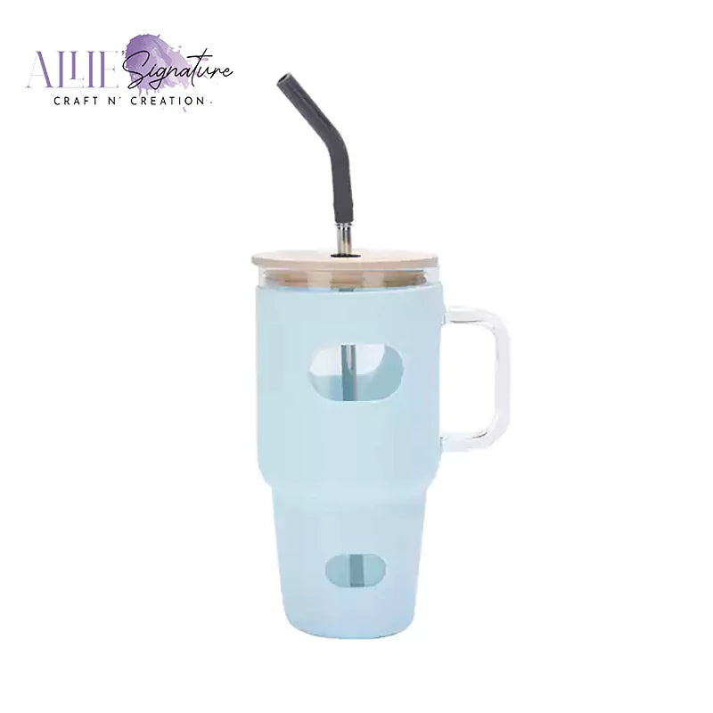 32oz Glass Tumbler with Bamboo Lid and Straw