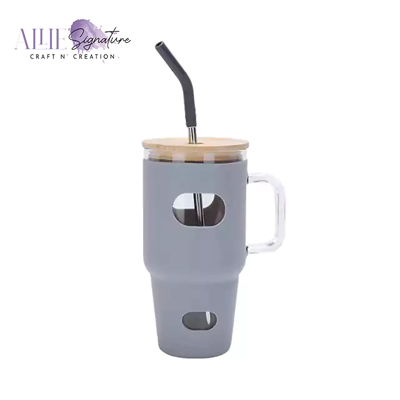 32oz Glass Tumbler with Bamboo Lid and Straw