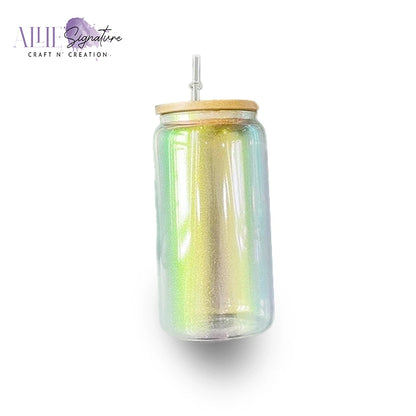 Iridescent Shimmer Glass Tumbler with Bamboo Lid