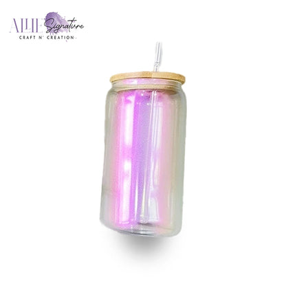 Iridescent Shimmer Glass Tumbler with Bamboo Lid